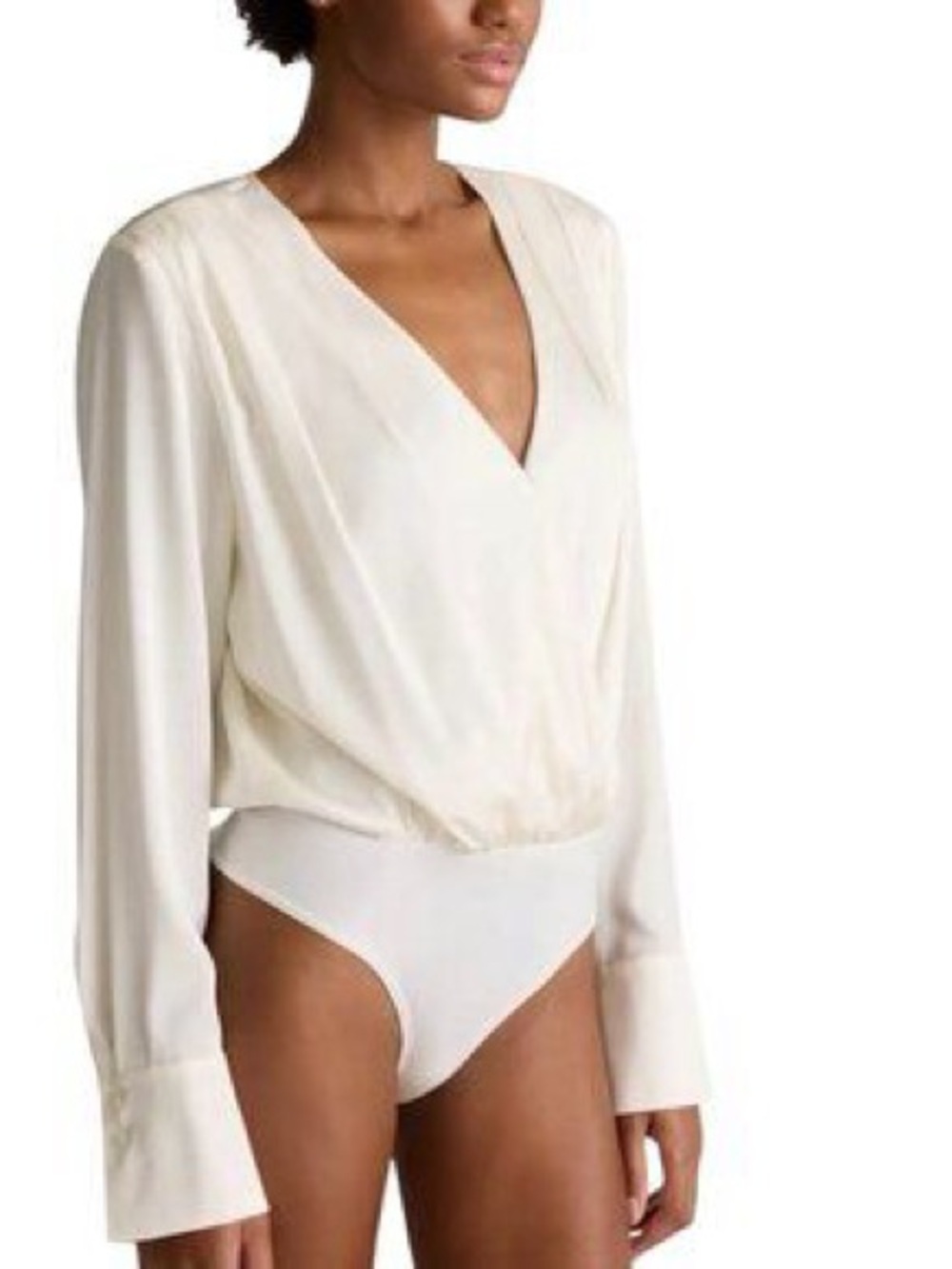 V-Neck Cream Long-Sleeve Bodysuit